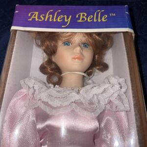 Ashley Belle Porcelain Keepsakes Doll Brown Curly Hair Girl Original Box